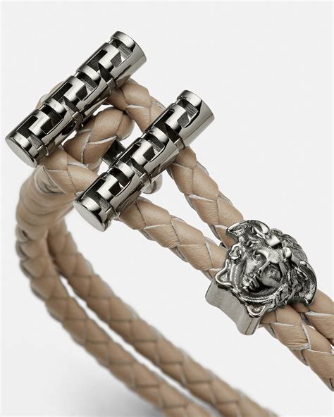 men's leather bracelets versace|Versace braided leather bracelet.